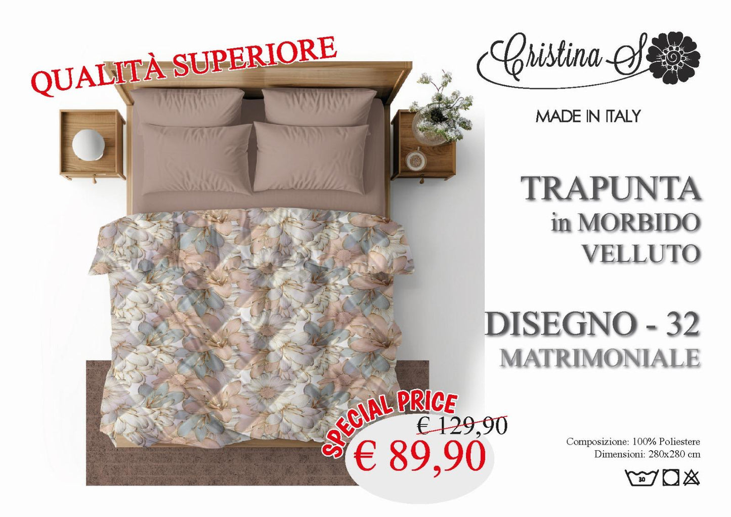Trapunta Cristina S in morbido Velluto