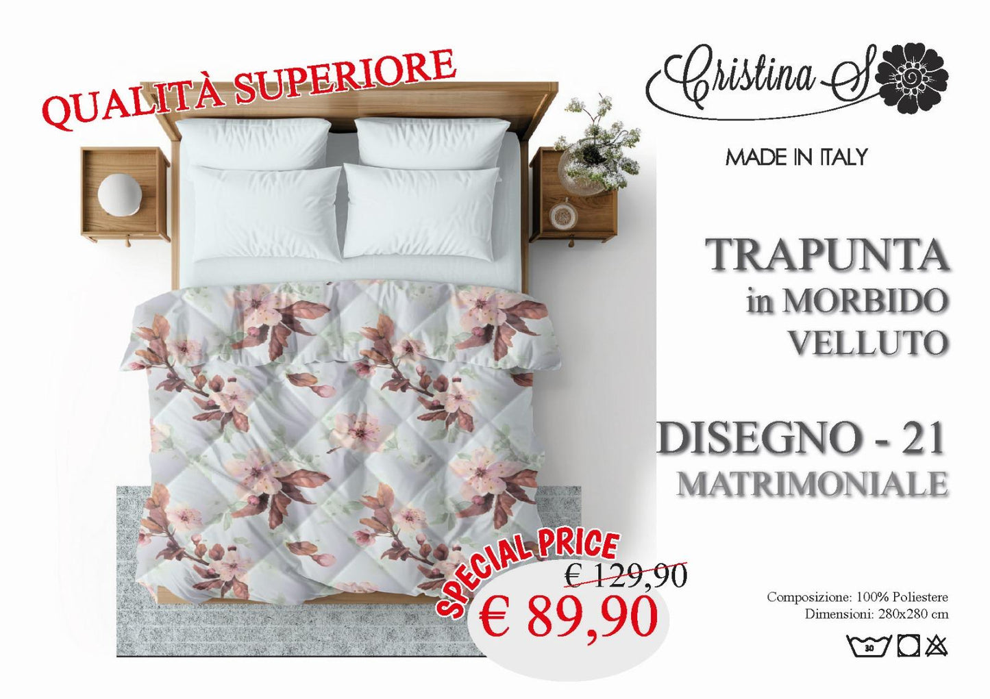 Trapunta Cristina S in morbido Velluto