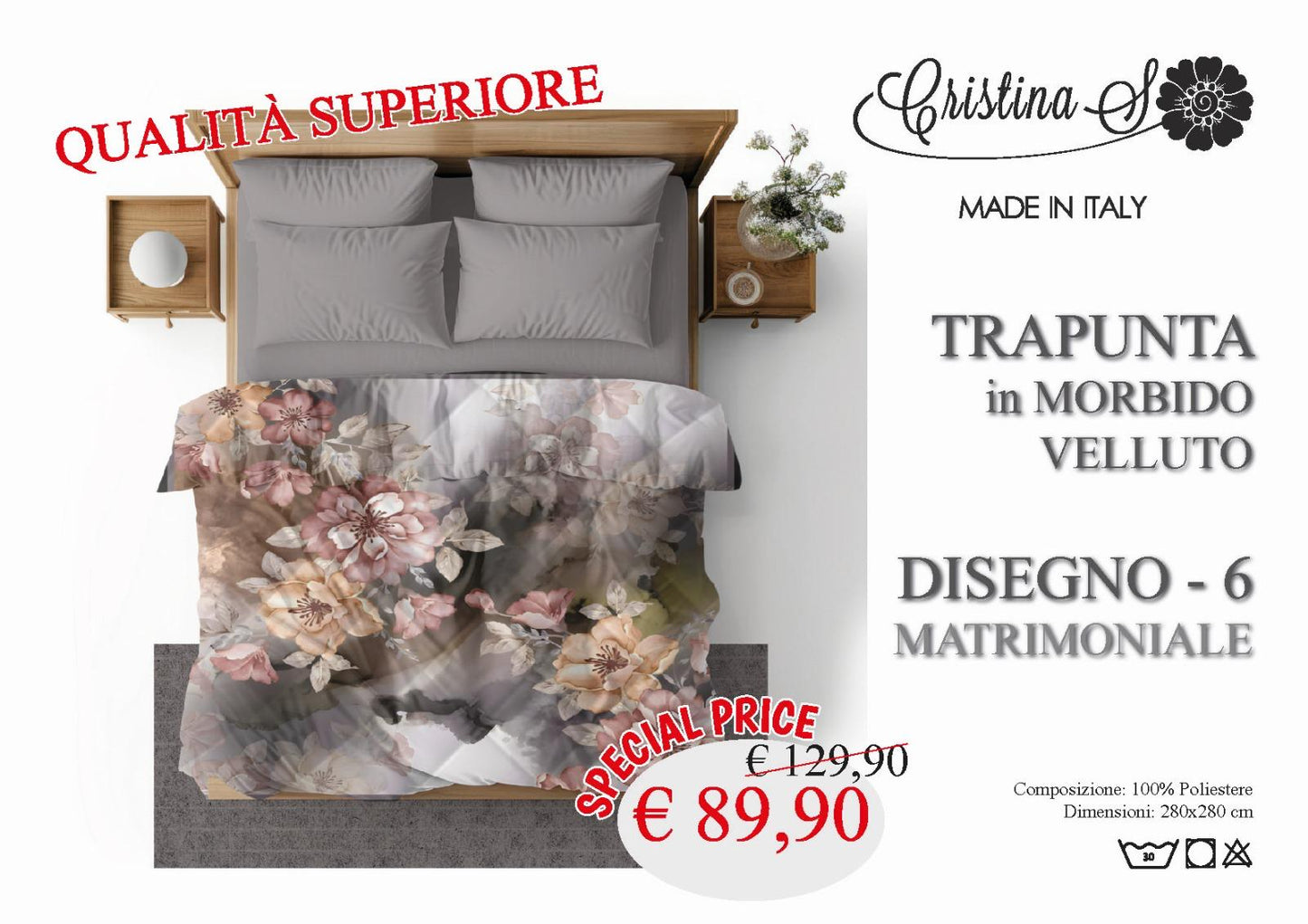 Trapunta Cristina S in morbido Velluto