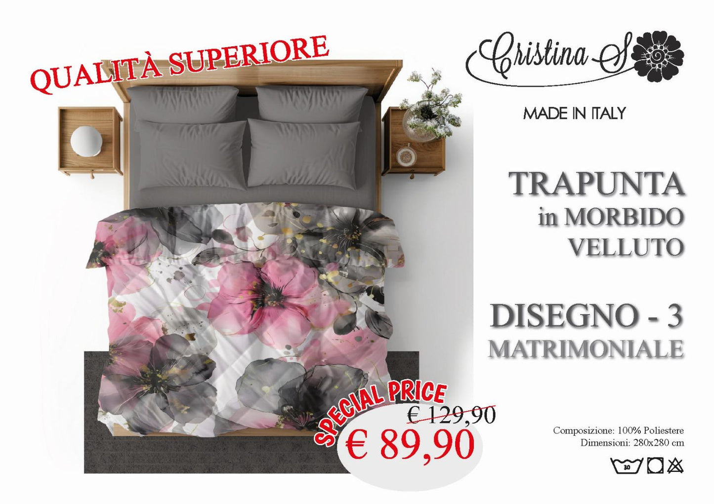 Trapunta Cristina S in morbido Velluto