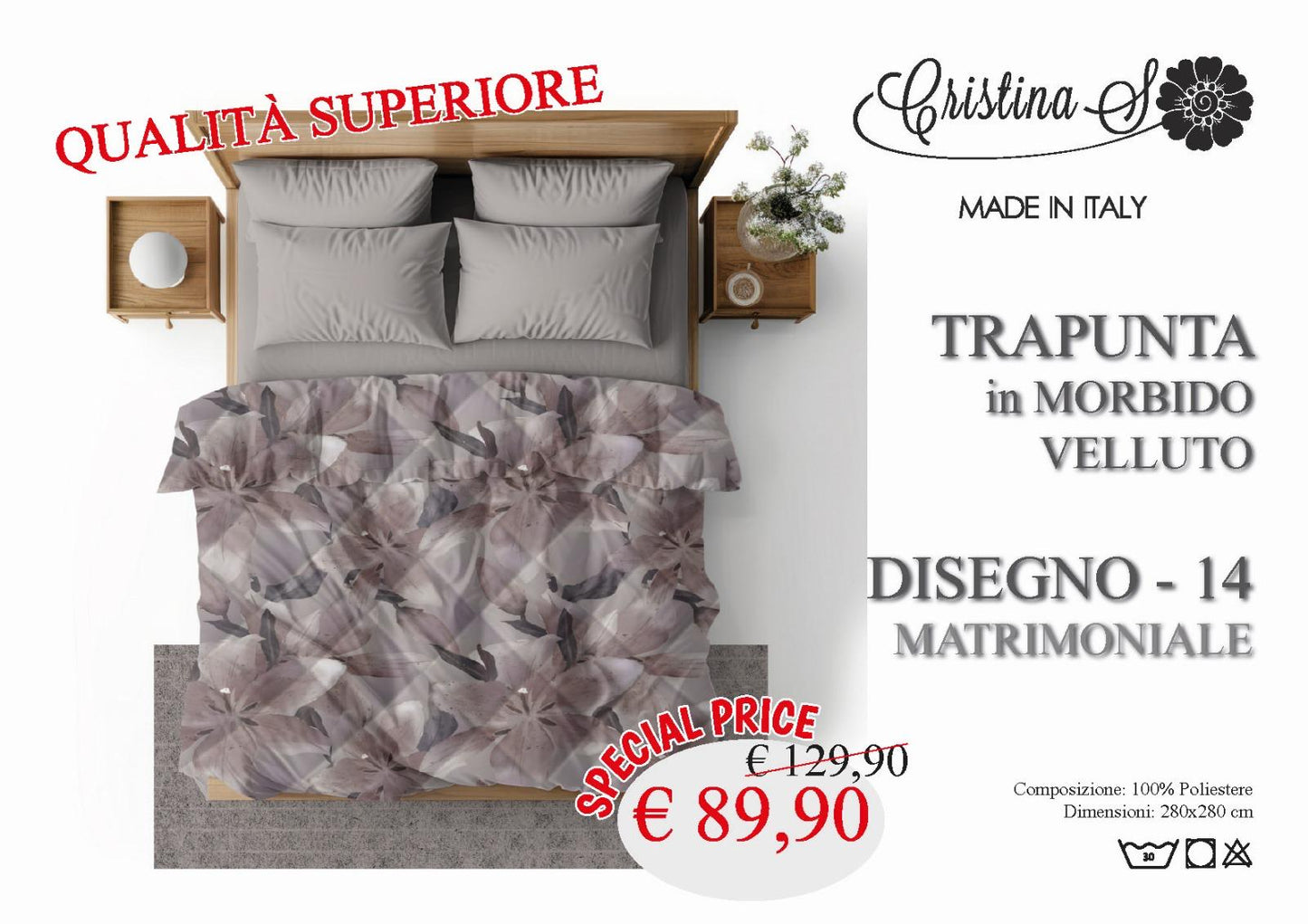 Trapunta Cristina S in morbido Velluto
