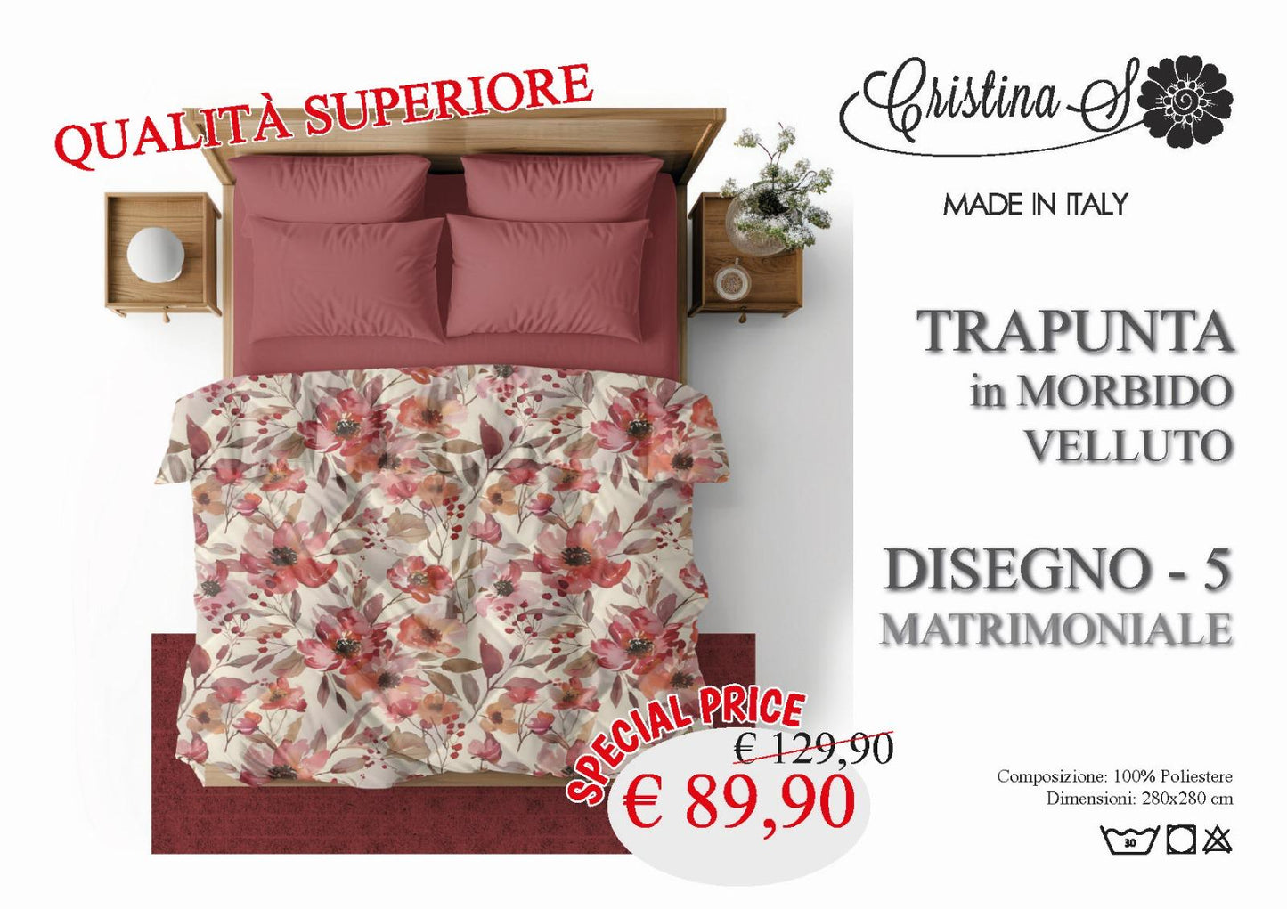 Trapunta Cristina S in morbido Velluto