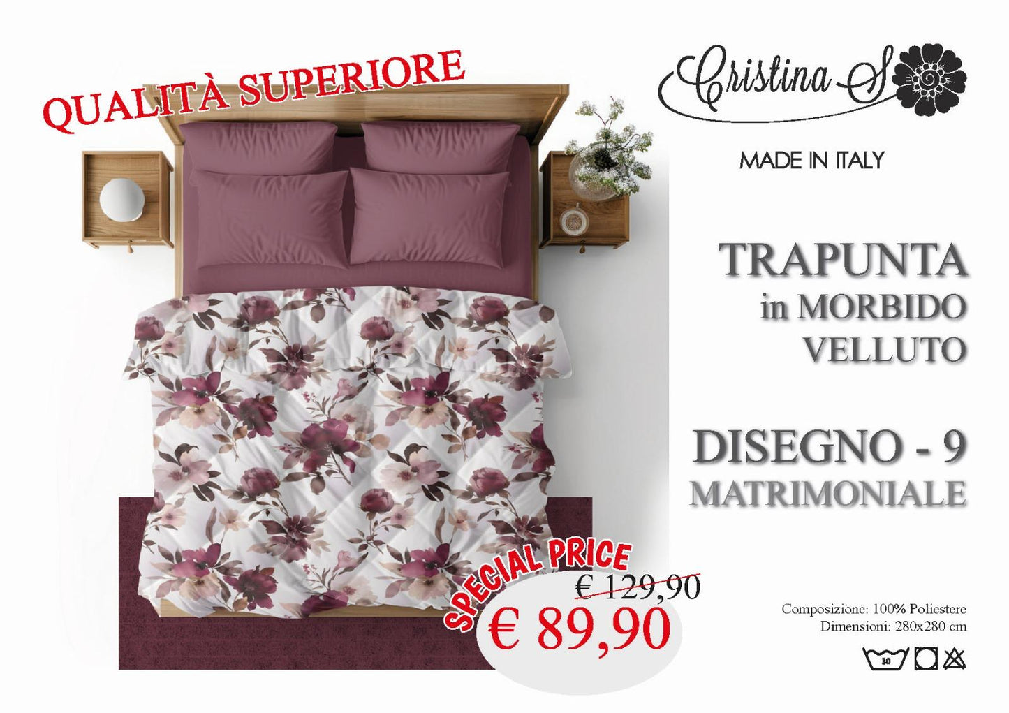 Trapunta Cristina S in morbido Velluto