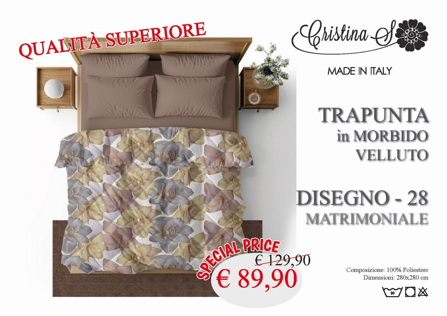 Trapunta Cristina S in morbido Velluto