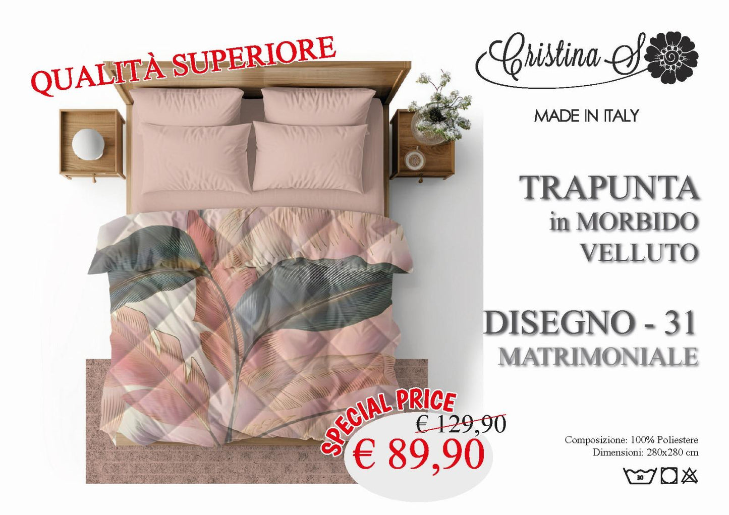Trapunta Cristina S in morbido Velluto