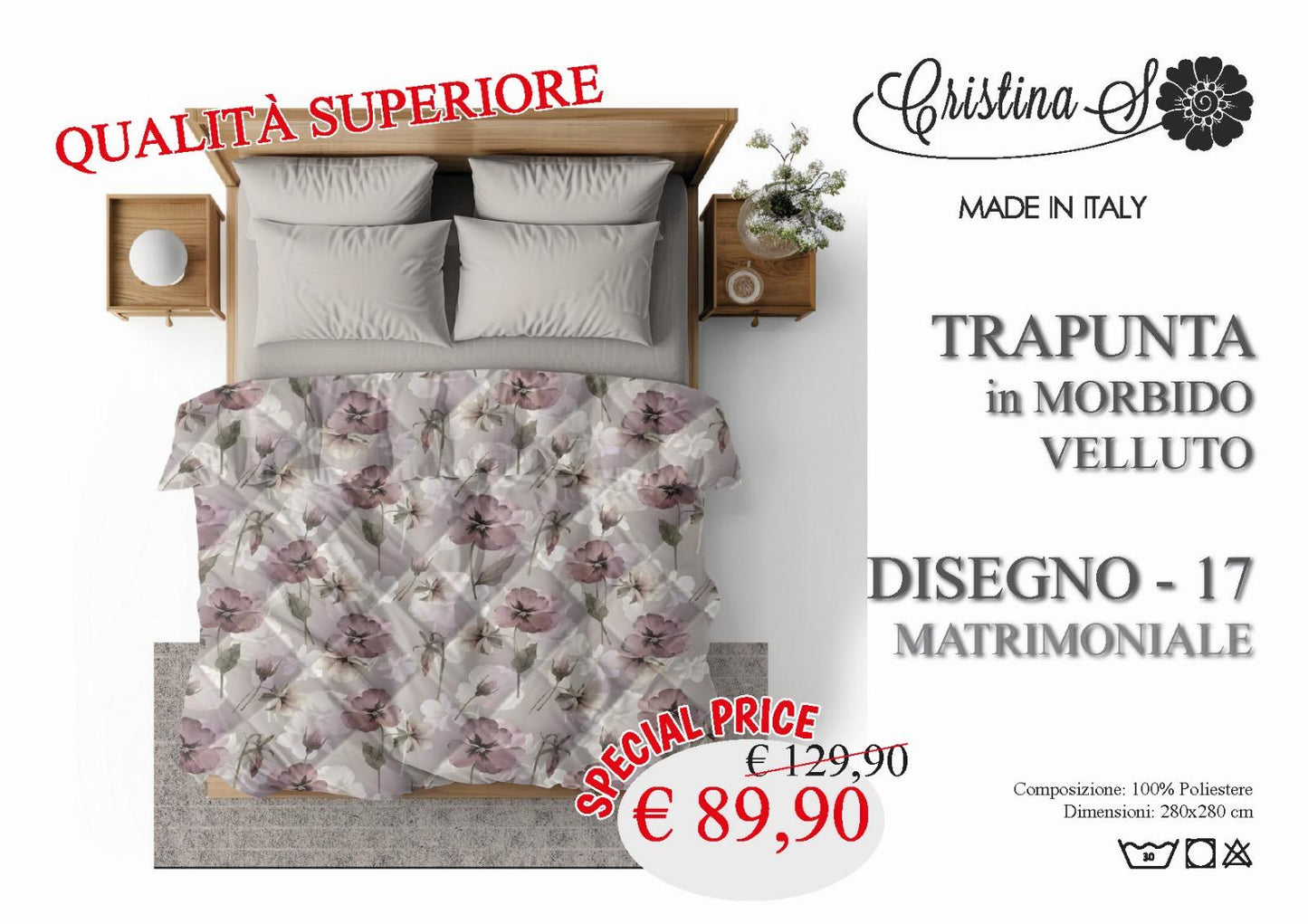 Trapunta Cristina S in morbido Velluto
