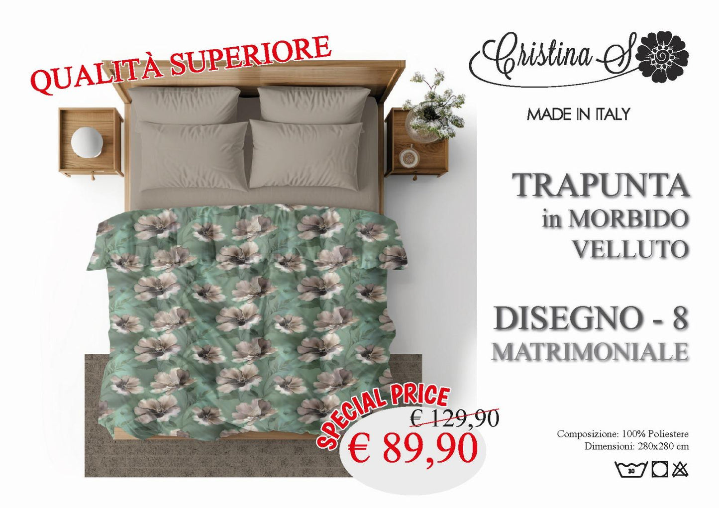 Trapunta Cristina S in morbido Velluto